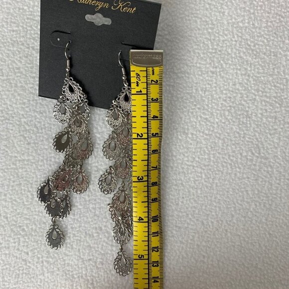 Katheryn Kent Silver Tone Chandelier Flat Metal Fashion Earrings NWT - Picture 4 of 4